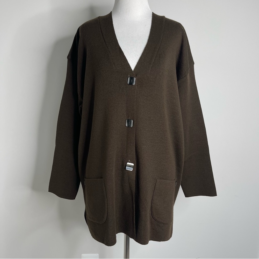 Vintage Sanvy Merino Wool Blend Chocolate Brown Button Up V-Neck Italy Cardigan